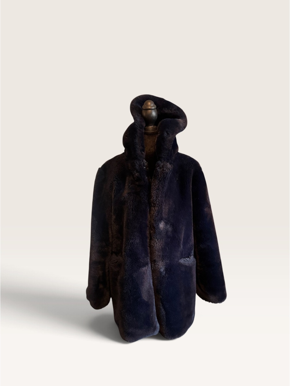 Apparis Faux Fur Hooded Coat Navy Blue Size M